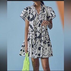 Hunter Bell Black and White Ink Pattern Dress